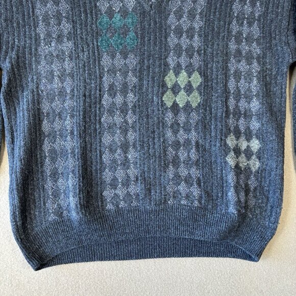 VTG Cassan Bueckle Sweater Mens L Blue Argyle Diamond Knit Pullover Grandpa 90s - Picture 3 of 15